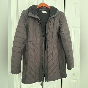 A gently used Black maternity coat for winter. Soft fleece lining inside.